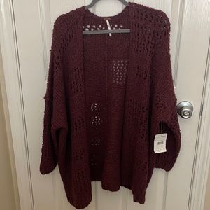 NWT Free People Saturday Morning oversized chunky cardigan, Wine, Size XS/S